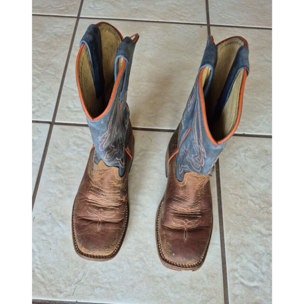 Anderson Bean Children's KIDS Cowboy Boots Blue Brown  Leather Overlay  Size 13